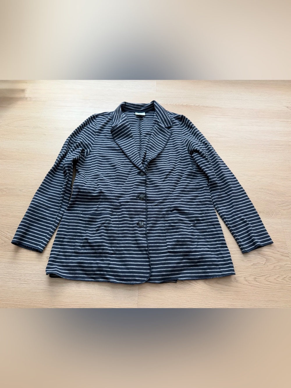 J. Jill Striped Jersey Knit Blazer Jacket Blue Gray Womens Size L Tall Pockets